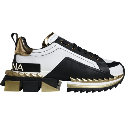 Dolce & Gabbana White Gold Black Leather SUPER KING Sneakers Shoes Dolce & Gabbana Light Gray