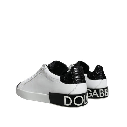Dolce & Gabbana Black Leather Logo Portofino Sneaker Shoes