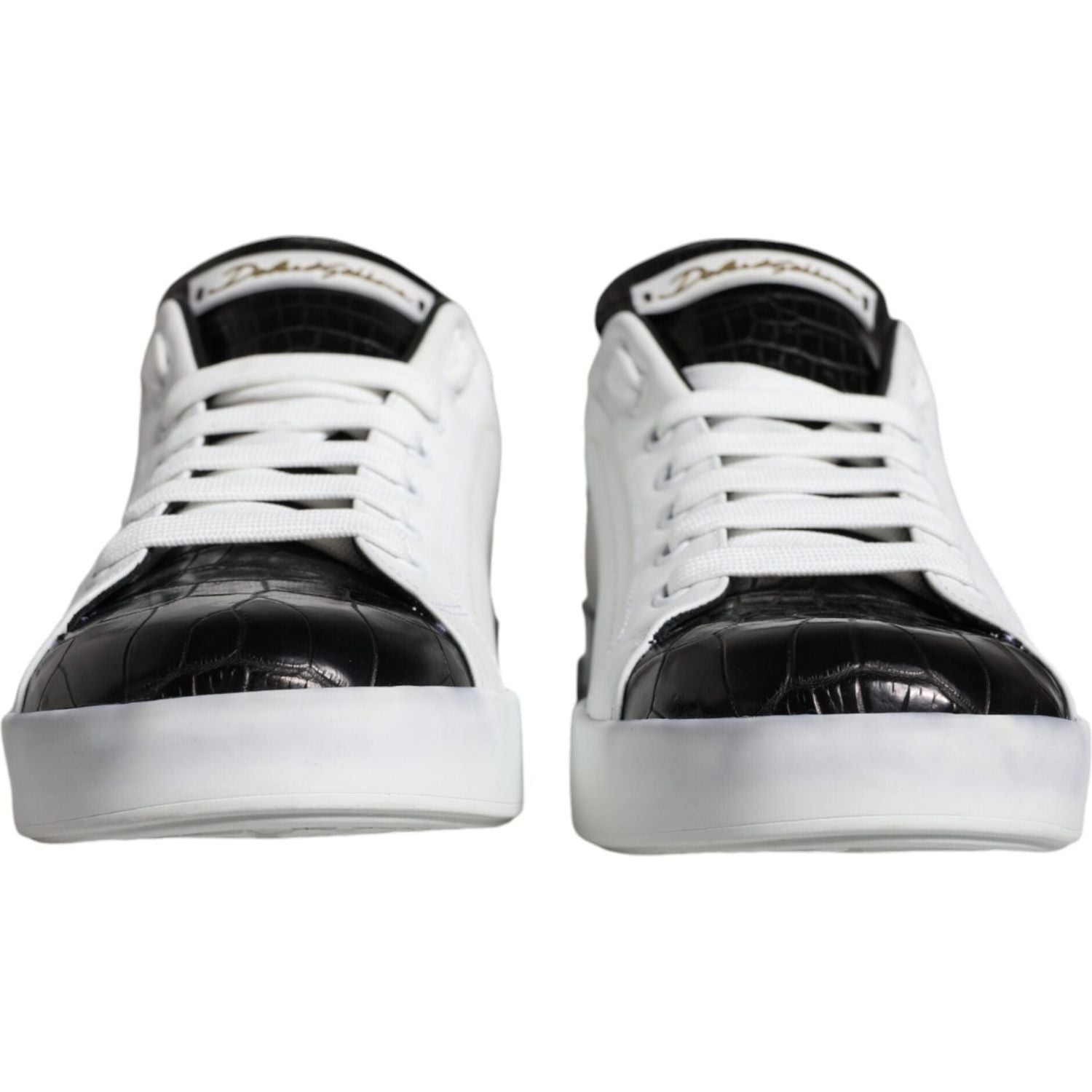 Dolce & Gabbana Black Leather Logo Portofino Sneaker Shoes