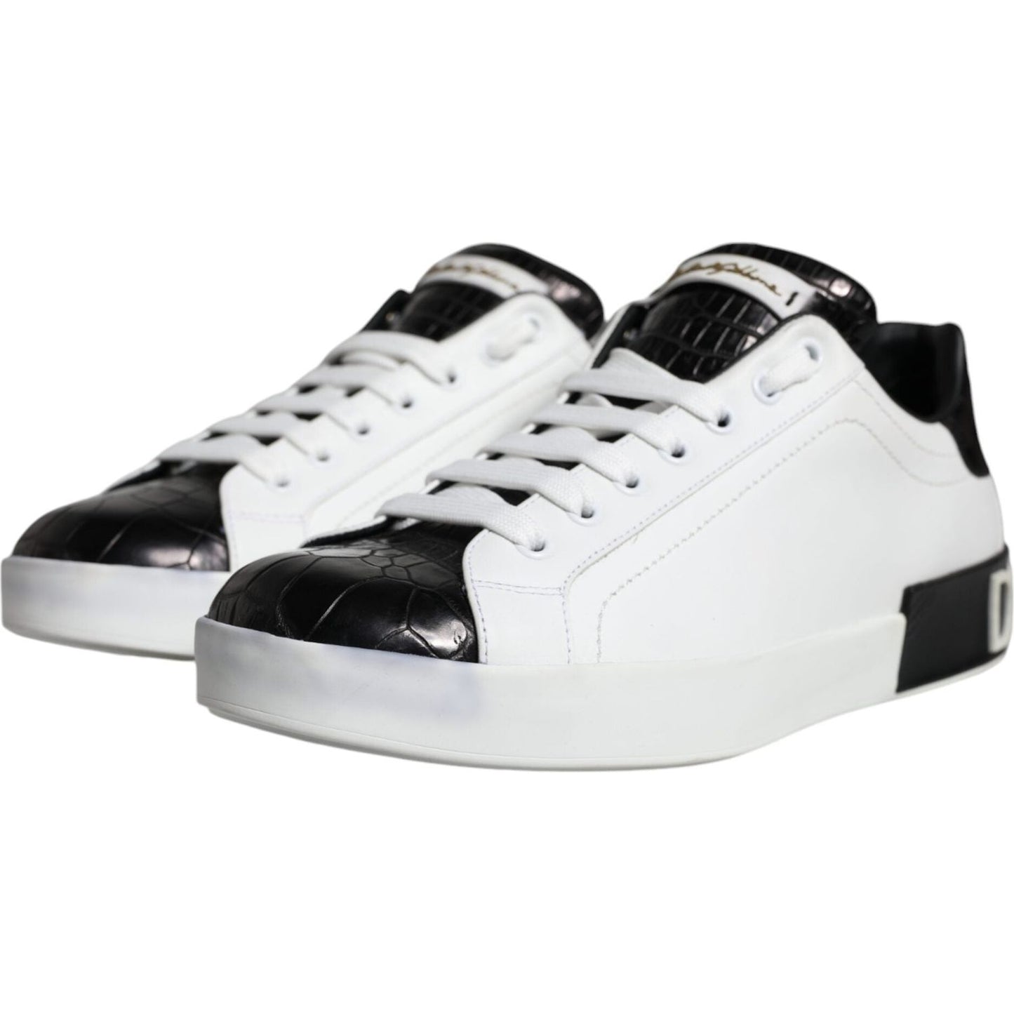 Dolce & Gabbana Black Leather Logo Portofino Sneaker Shoes MV6160-40