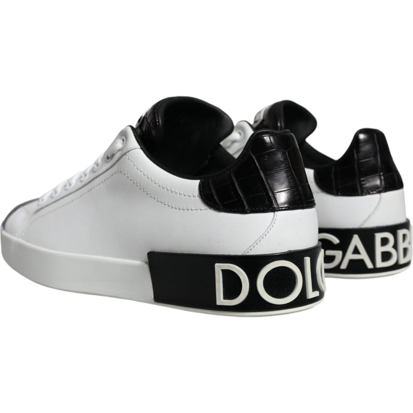 Dolce & Gabbana Black Leather Logo Portofino Sneaker Shoes MV6160-40