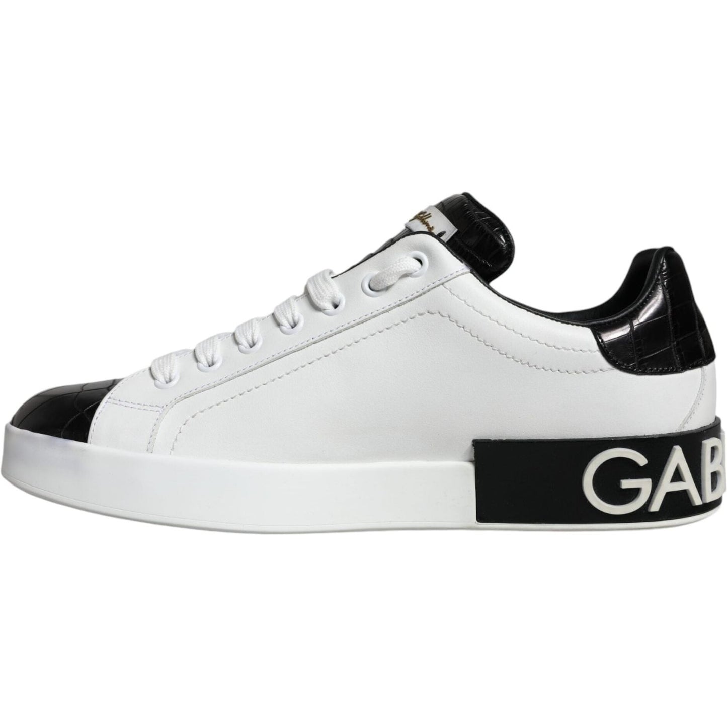 Dolce & Gabbana Black Leather Logo Portofino Sneaker Shoes MV6160-40