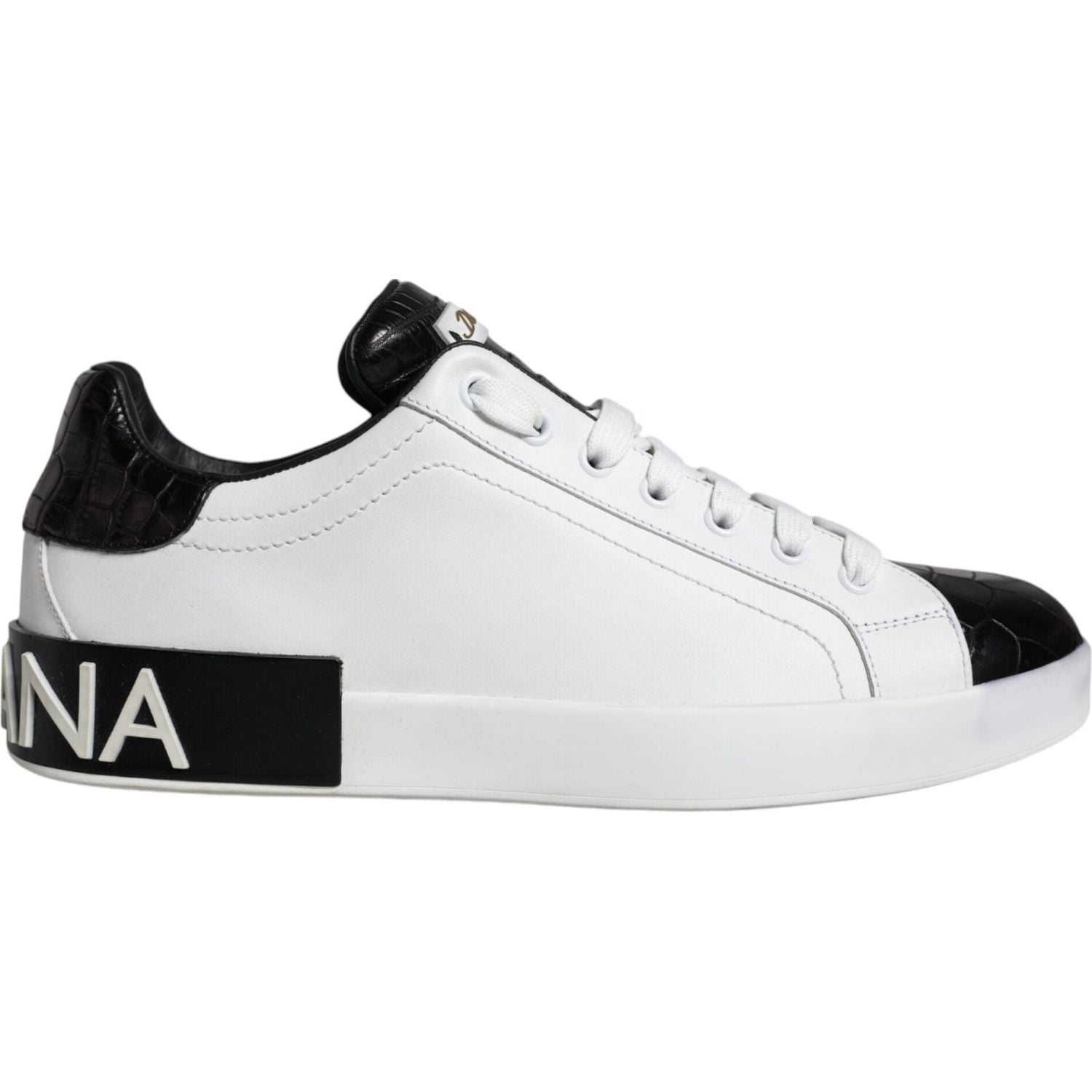 Dolce & Gabbana Black Leather Logo Portofino Sneaker Shoes