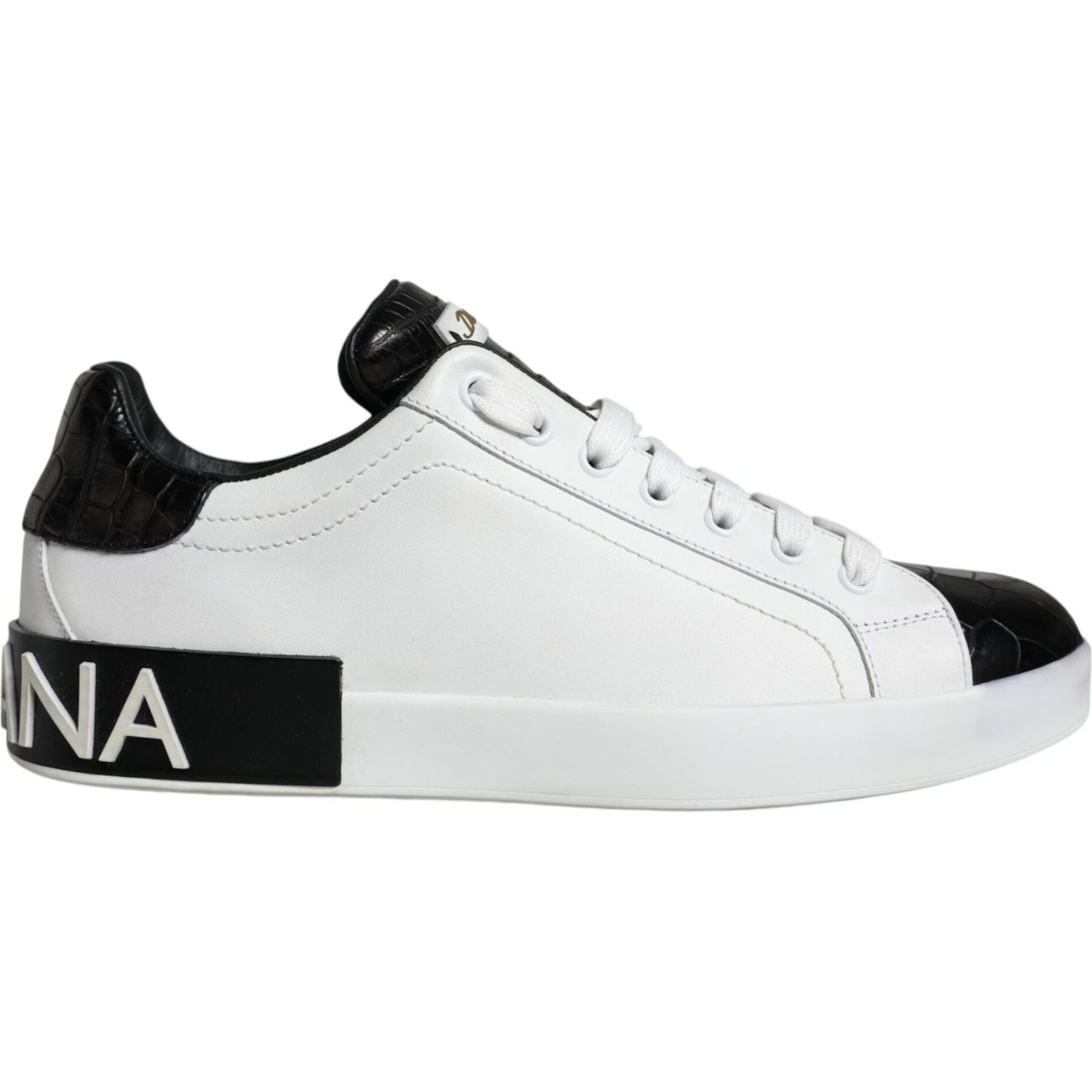 Dolce & Gabbana Black Leather Logo Portofino Sneaker Shoes MV6160-40