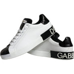 Dolce & Gabbana Black Leather Logo Portofino Sneaker Shoes MV6160-40