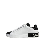 Dolce & Gabbana Black Leather Logo Portofino Sneaker Shoes