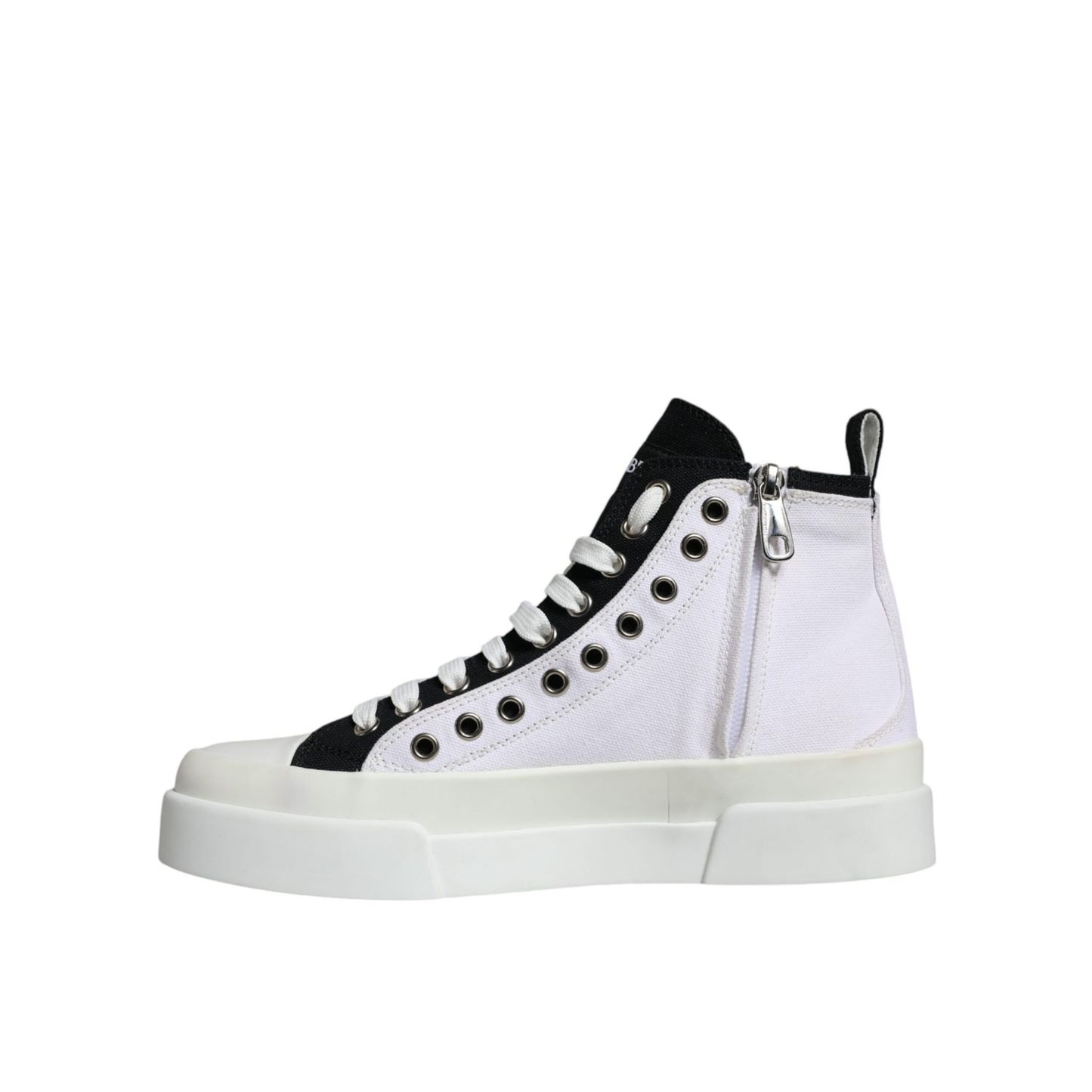 Dolce & Gabbana White Black Cotton Logo High Top Sneaker Shoes
