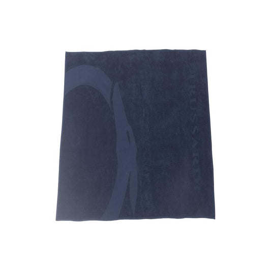 Trussardi Beachwear Blue Cotton Men Beach Towel Trussardi Beachwear Dark Slate Gray