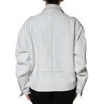 Dolce & Gabbana White Lambskin Leather Biker Coat Jacket