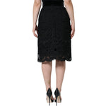 Dolce & Gabbana Black Floral Lace High Waist Pencil Cut Skirt