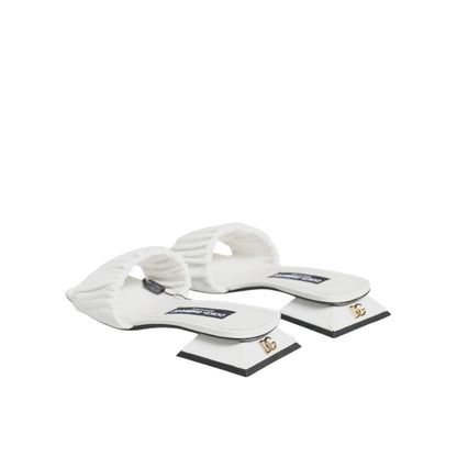 Dolce & Gabbana White Leather Slides Flats Sandals Shoes