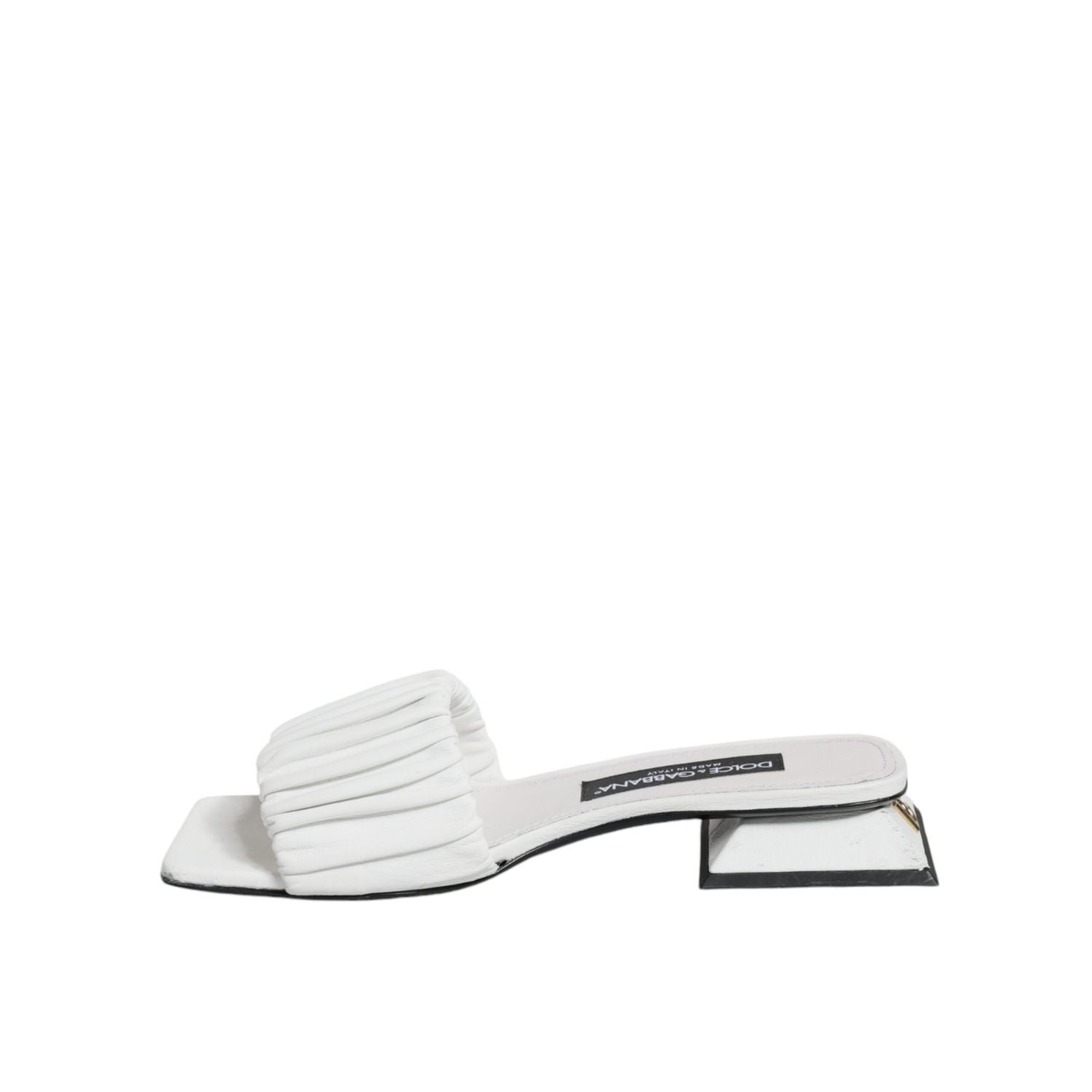Dolce & Gabbana White Leather Slides Flats Sandals Shoes