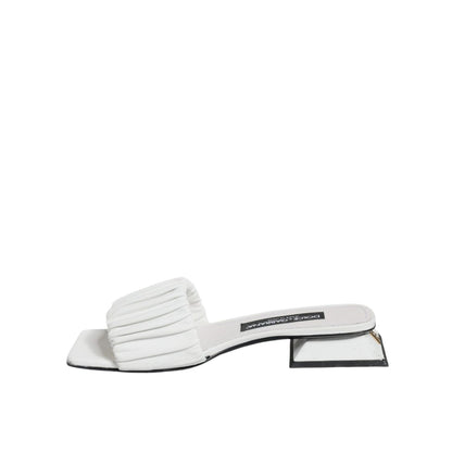 Dolce & Gabbana White Leather Slides Flats Sandals Shoes
