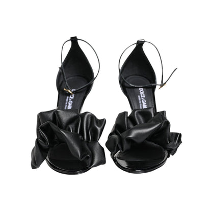 Dolce & Gabbana Black Leather Ankle Strap Heel Sandals Shoes