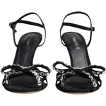 Dolce & Gabbana Black Leather Crystal Bow Heels Sandals Shoes