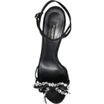 Dolce & Gabbana Black Leather Crystal Bow Heels Sandals Shoes