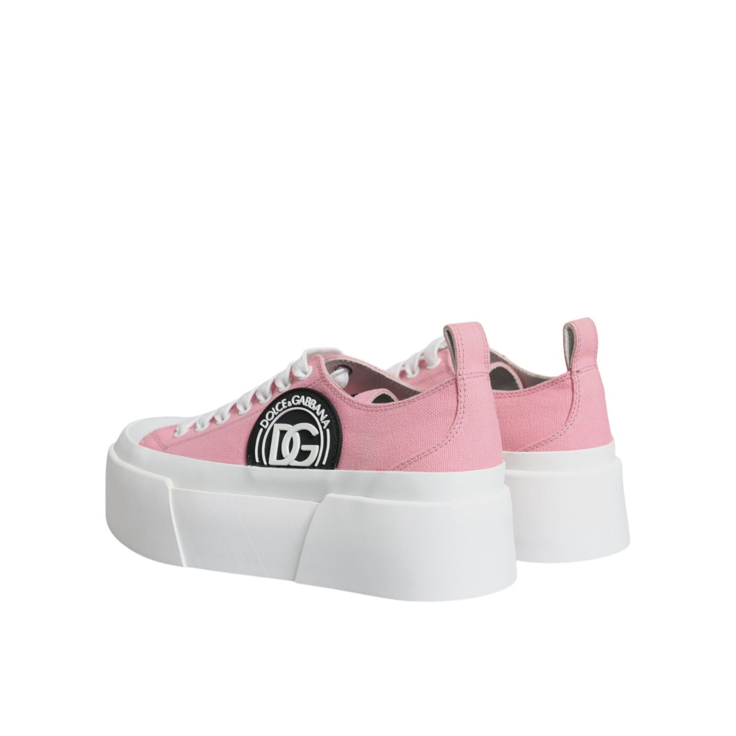 Dolce & Gabbana Pink White Canvas Logo Low Top Sneakers Shoes
