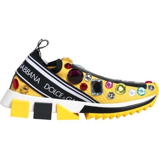 Dolce & Gabbana Yellow Sorrento Crystals Low Top Sneakers Shoes LA12020-36.5