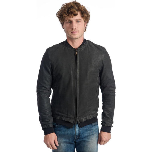 Roberto Pepe Luxury Gray Lambskin Men Jacket Roberto Pepe Luxury Dark Slate Gray
