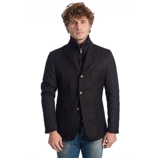 Roberto Pepe Luxury Black Wool Men Jacket