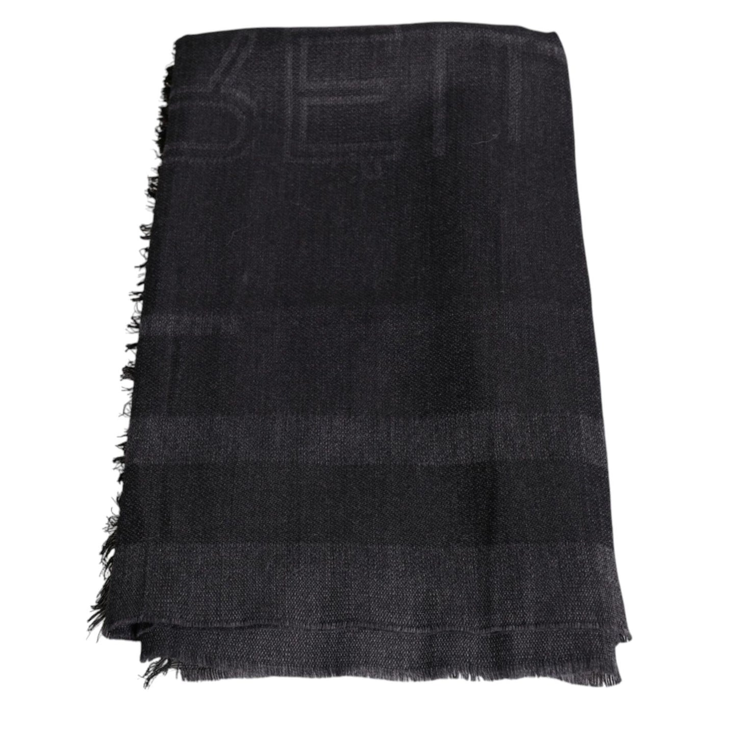 GF Ferre Dark Gray Wool Viscose Foulard Patterned Scarf