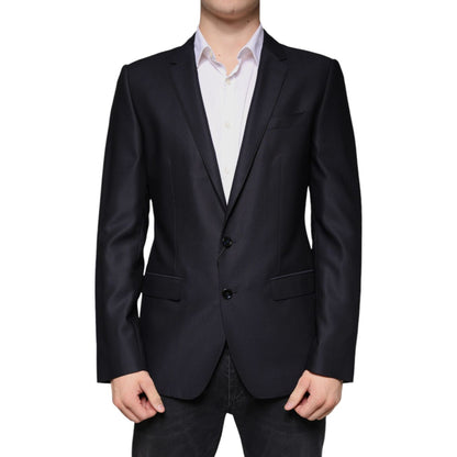 Dolce & Gabbana Dark Blue Wool Single Breasted Dress Coat Blazer