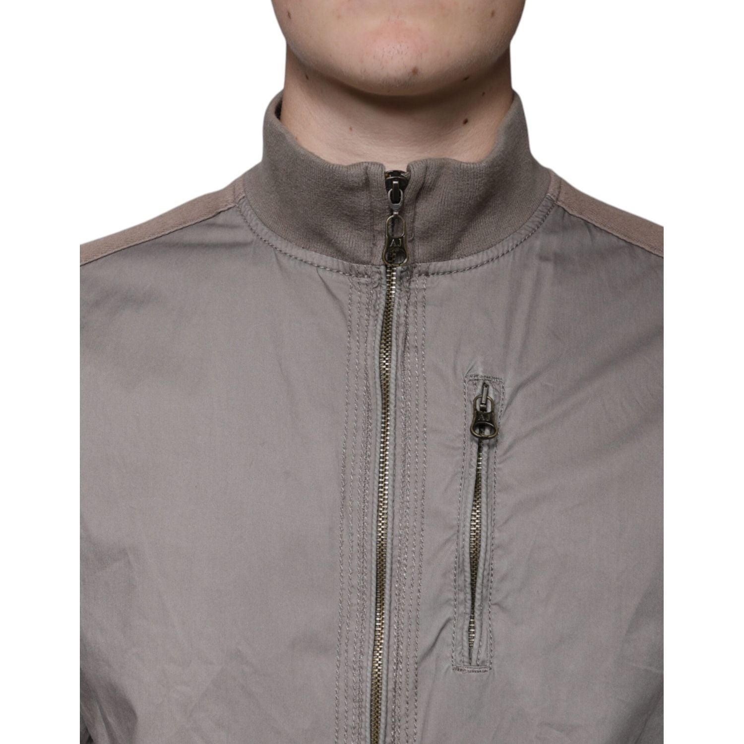 Armani Jeans Brown Cotton Full Zip Bomber Logo Jacket