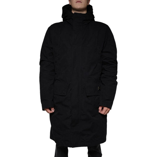 Dolce & Gabbana Black Hooded Parka Cotton Trench Coat Jacket Dolce & Gabbana Black