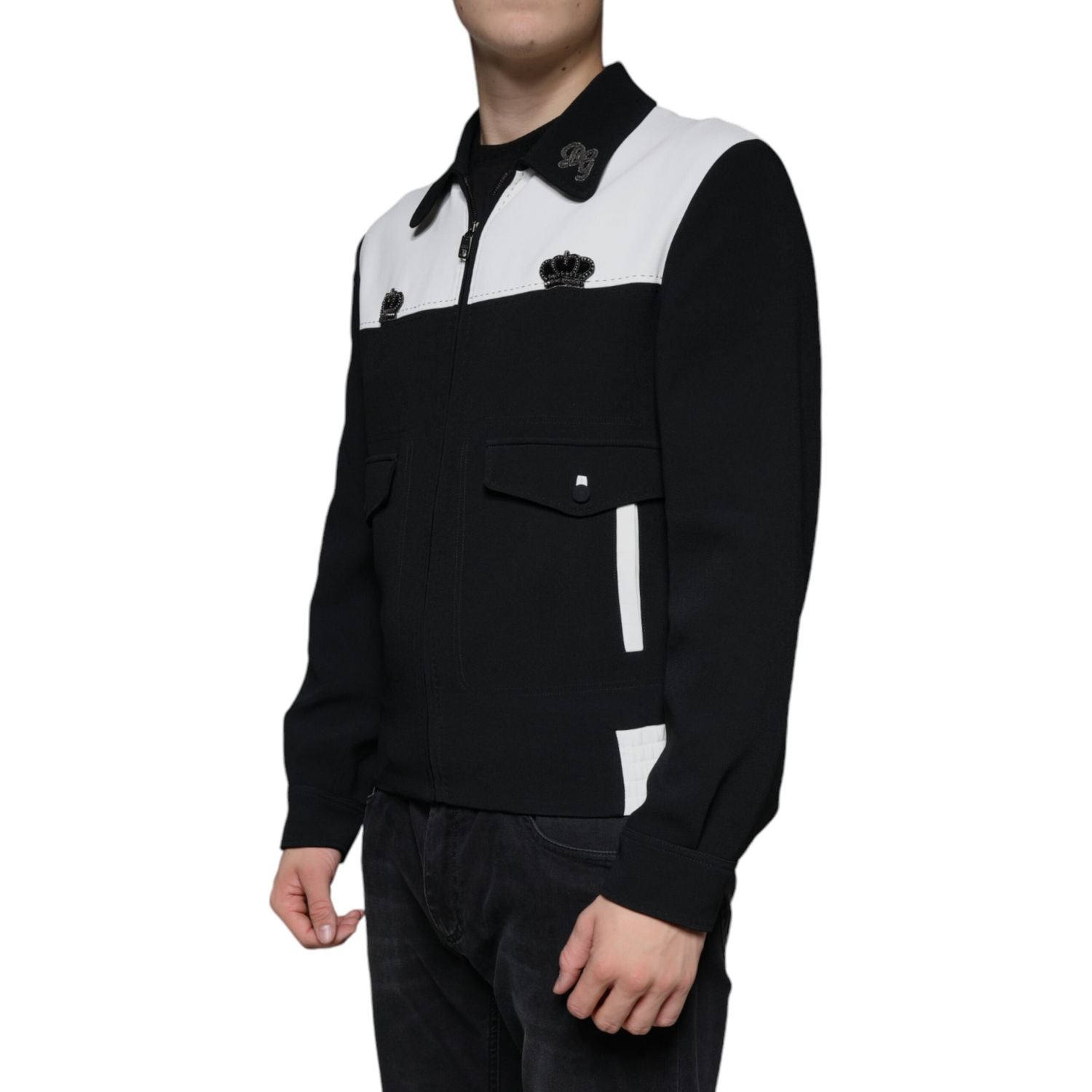 Dolce & Gabbana Black White DG Crown Full Zip Blouson Jacket