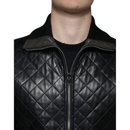 Dolce & Gabbana Black Calf Leather Quilted Full Zip Jacket