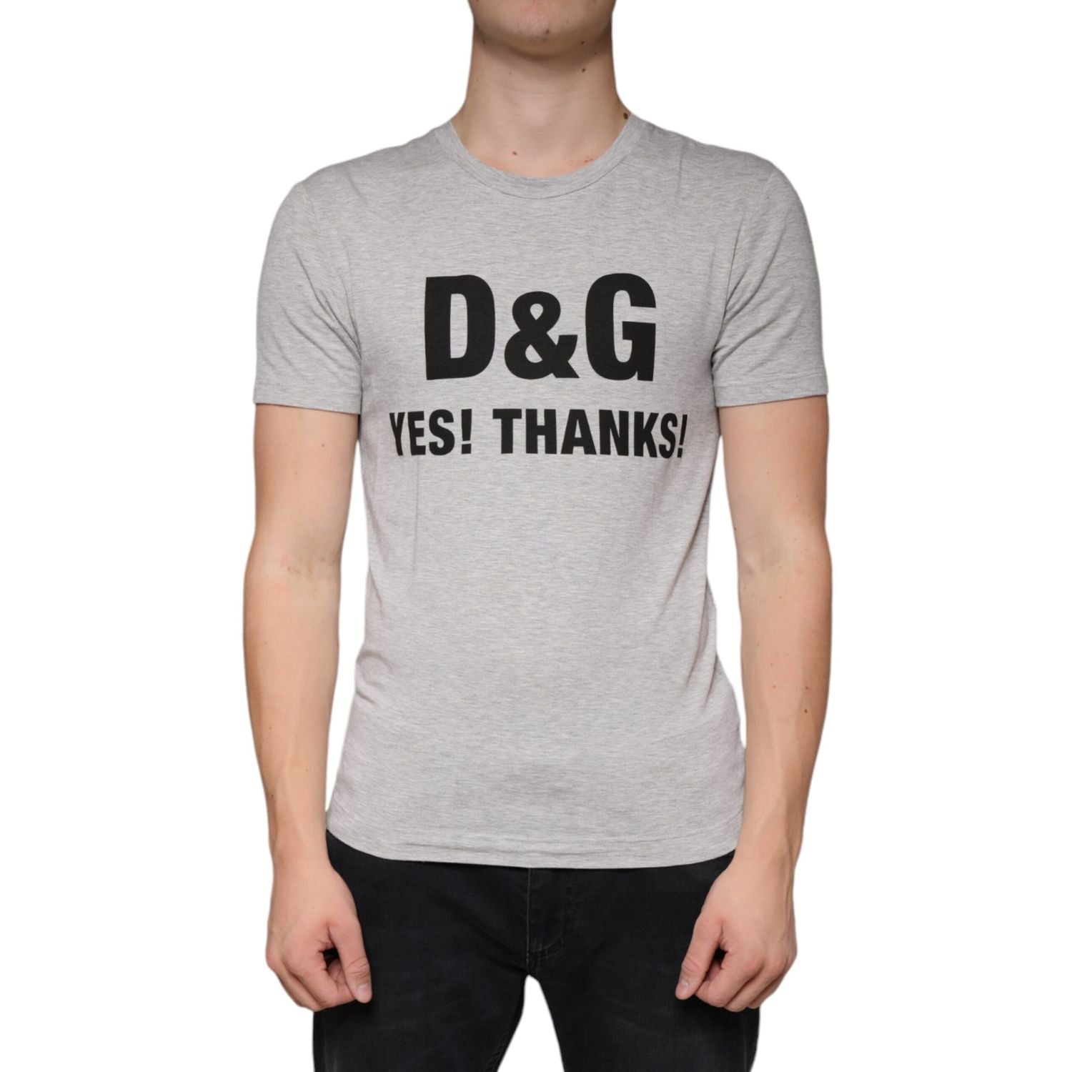 Dolce & Gabbana Gray Logo Print Crewneck Short Sleeve T-shirt