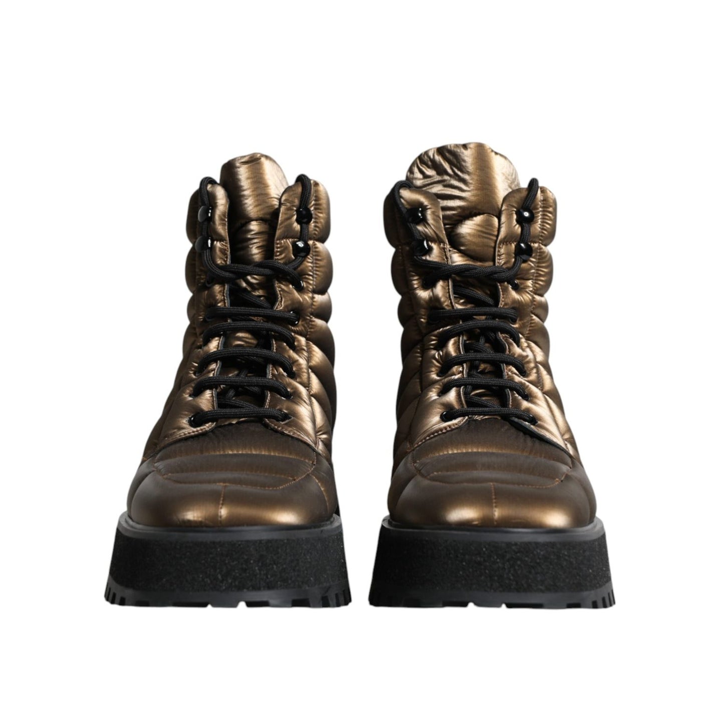Dolce & Gabbana Bronze Padded Mid Calf Lace Up Boots Shoes
