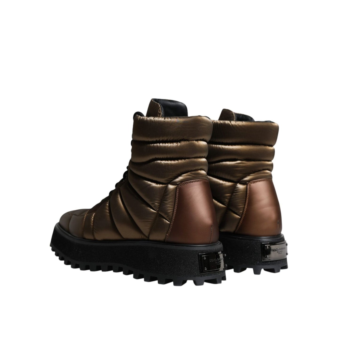 Dolce & Gabbana Bronze Padded Mid Calf Lace Up Boots Shoes
