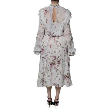 Ermanno Scervino White Floral Ruffles Lace Long Sleeves Maxi Dress