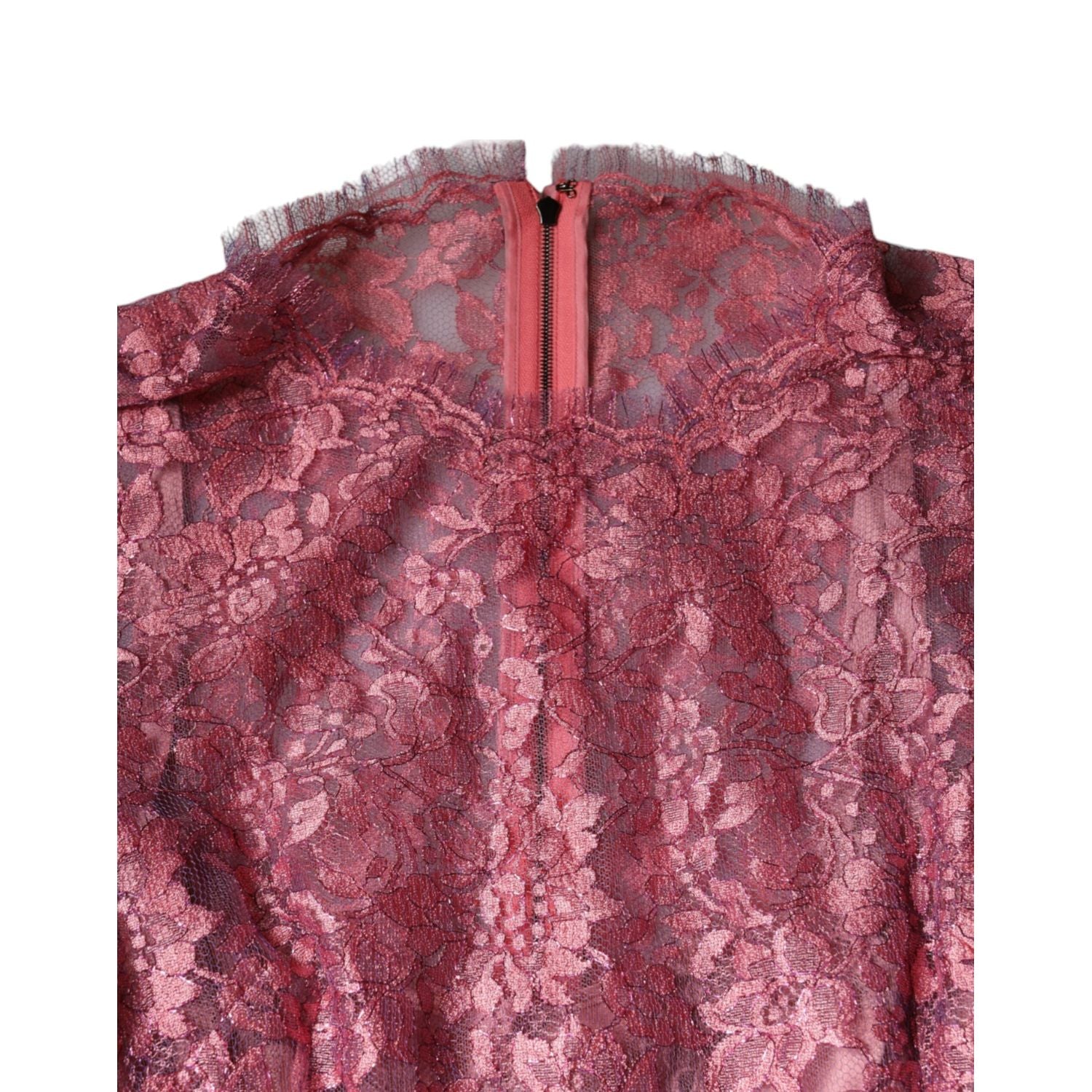 Dolce & Gabbana Fuchsia Floral Lace Long Sleeve Maxi Dress