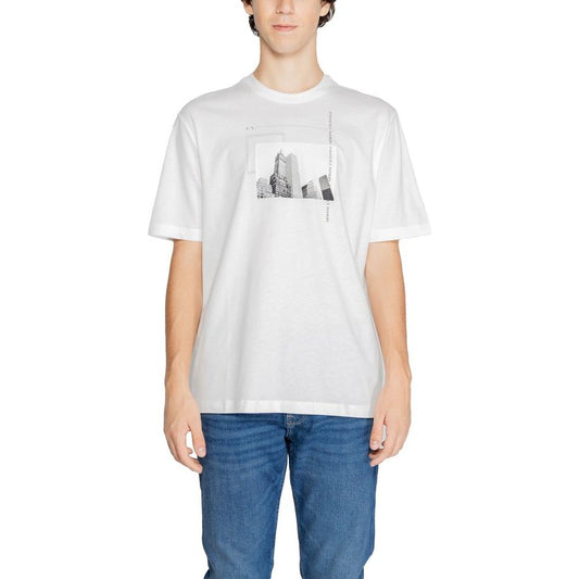 Armani Exchange White Cotton T-Shirt Armani Exchange Dark Slate Blue