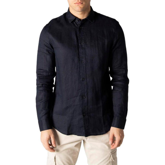 Armani Exchange Blue Linen Shirt Armani Exchange Gray