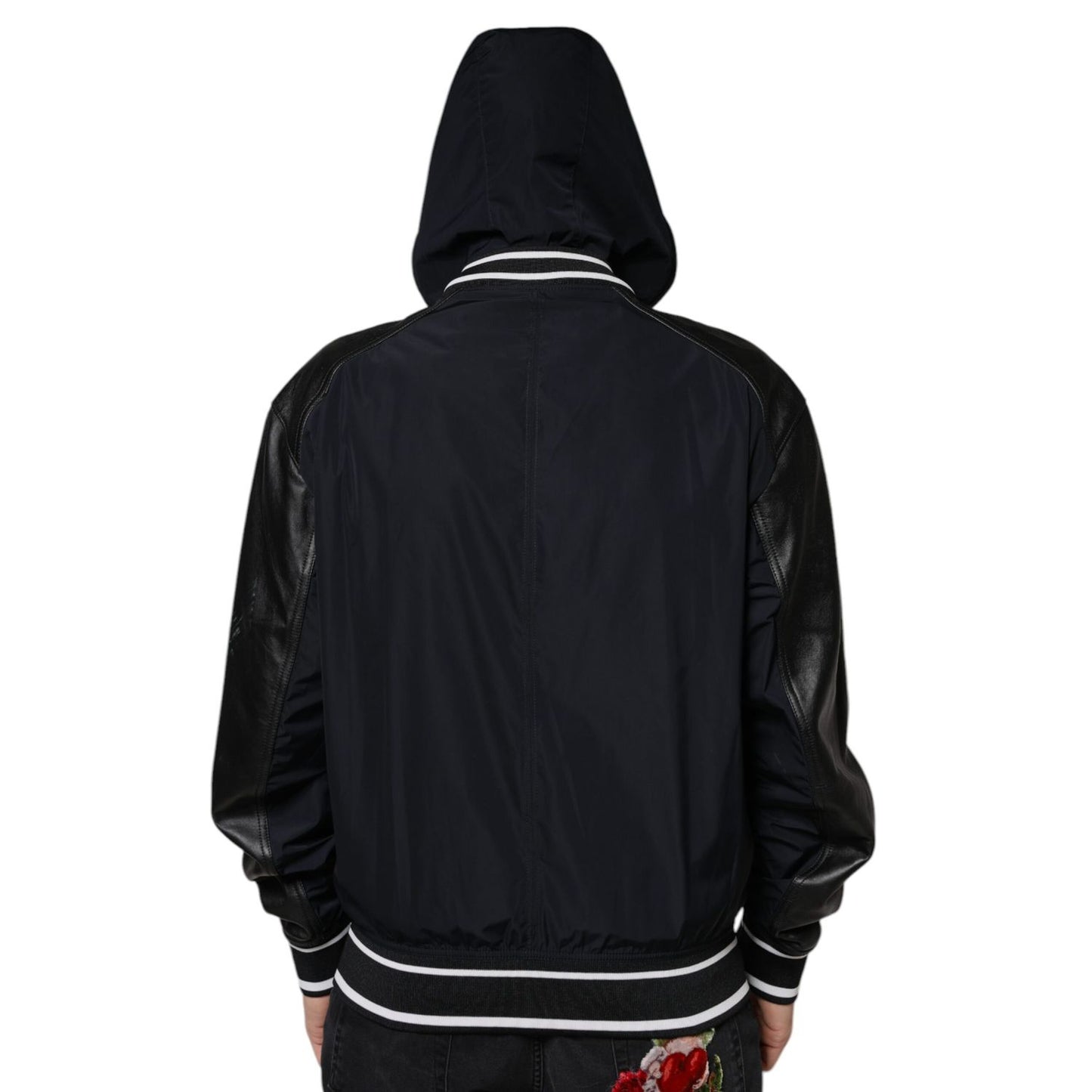Dolce & Gabbana Black Hooded Full Zip Men Bomber Jacket