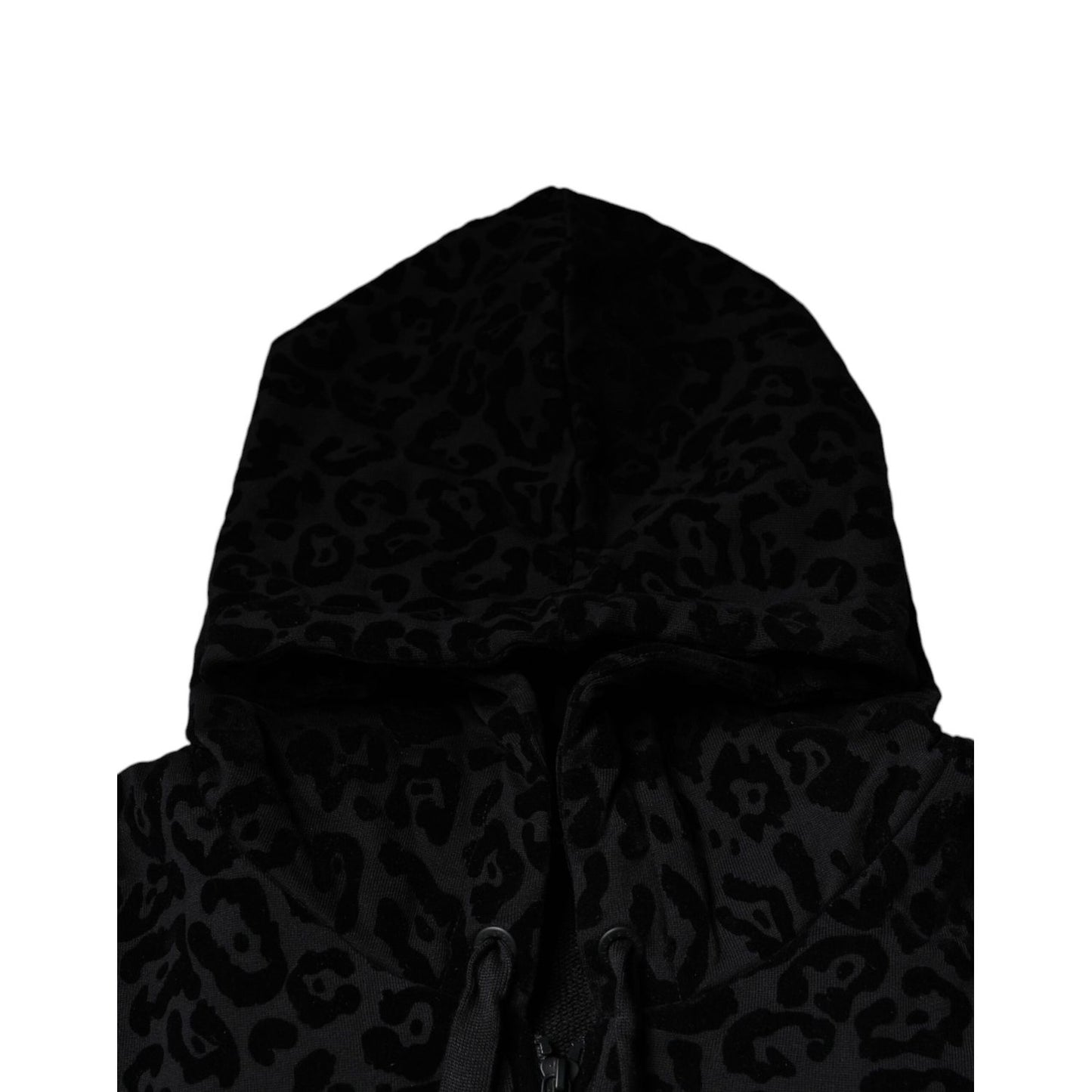 Dolce & Gabbana Black Leopard Cotton Hooded Full Zip Sweater