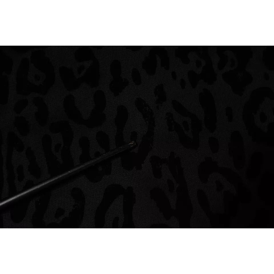 Dolce & Gabbana Black Leopard Cotton Hooded Full Zip Sweater