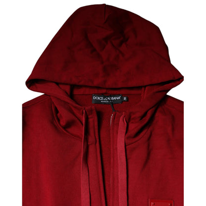 Dolce & Gabbana Red Logo Plaque Hooded Sweatshirt Sweater