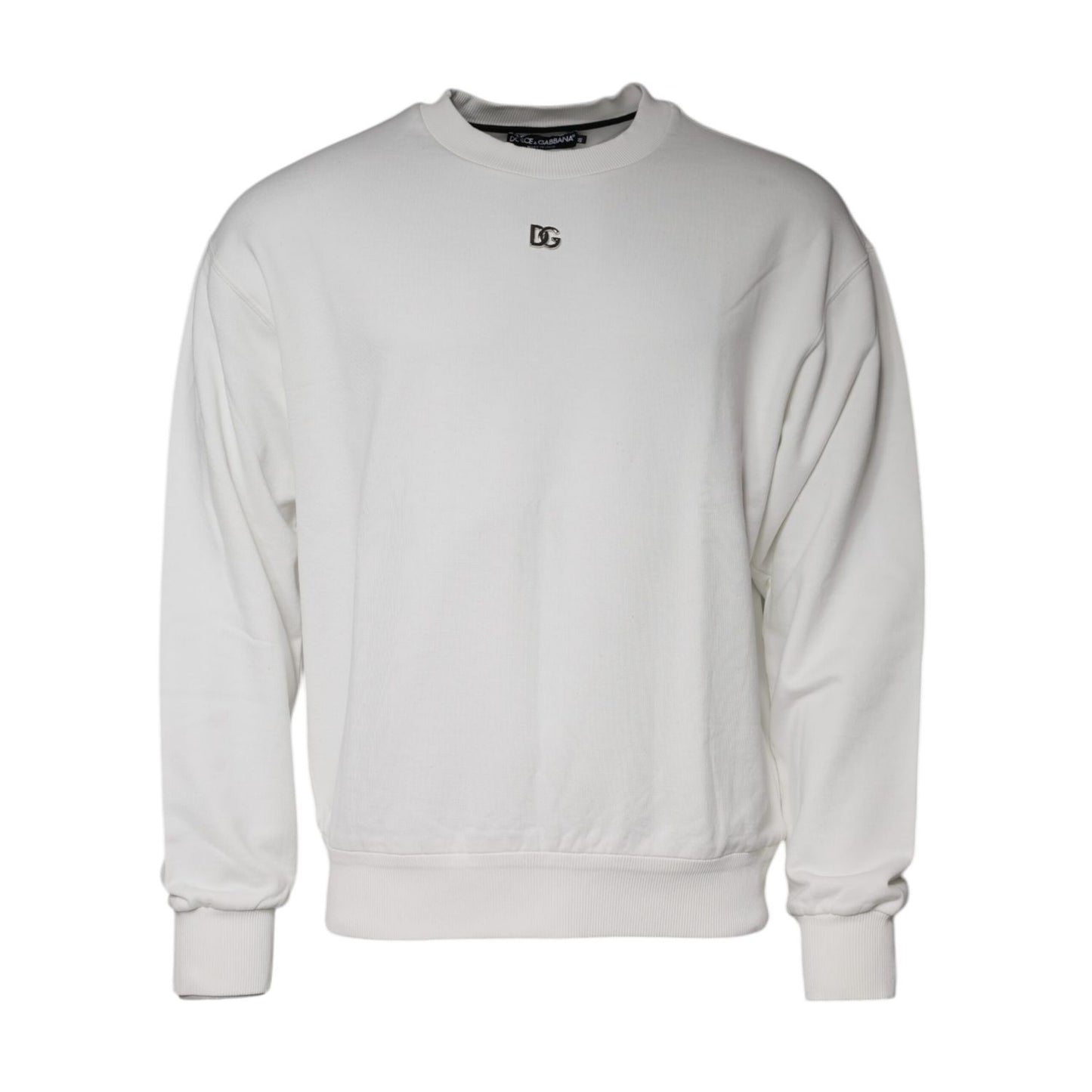 Dolce & Gabbana White Logo Cotton Crew Neck Pullover Sweater