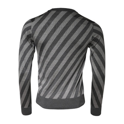 Dolce & Gabbana Gray Stripes Long Sleeve Round Neck Pullover Sweater