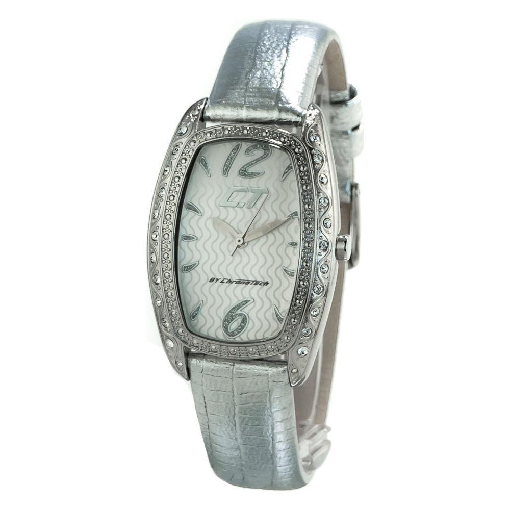Chronotech Silver Leather Dress Watch
