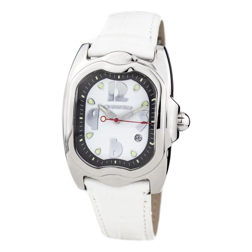 Chronotech White Leather Dress Watch