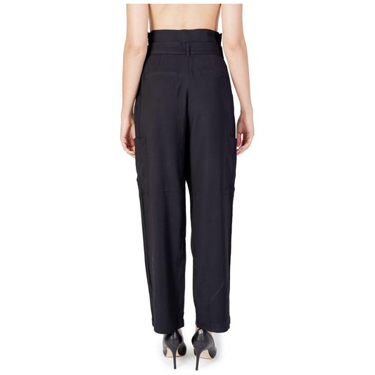 Vila Clothes black viscose women's regular pants - Fall/Winter collection, high-waisted back view.