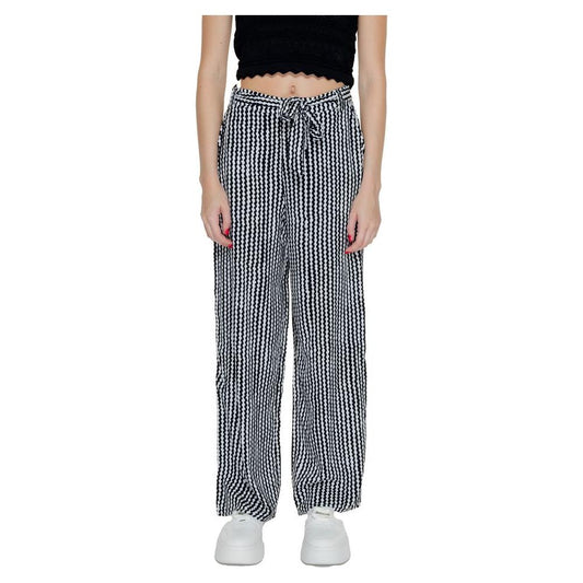 Women's black and white viscose palazzo pants for spring/summer collection, featuring a tie waist design.