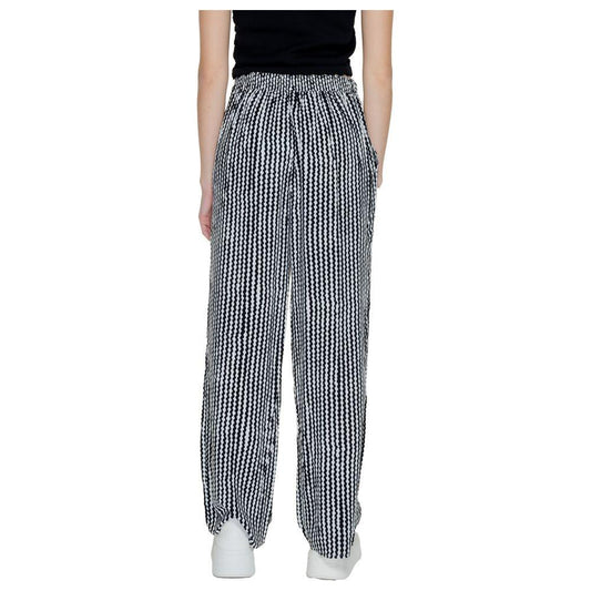 Women's black viscose palazzo pants, spring/summer collection, shown from the back, featuring a loose and comfortable fit.