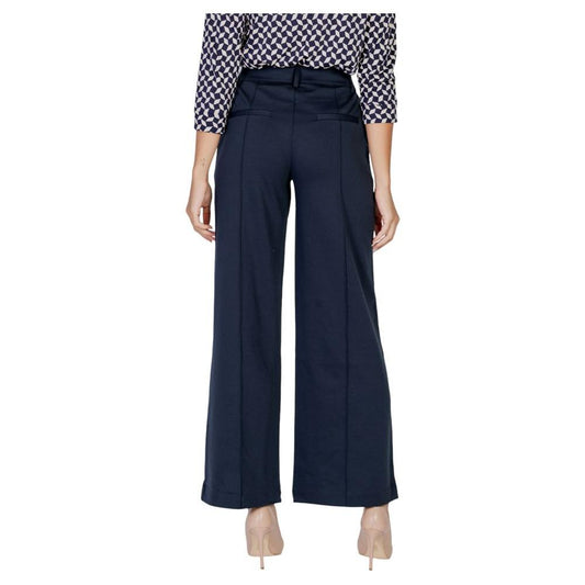 Back view of ICHI Blue Polyester Women's Pants, Fall/Winter Collection, Made of 74% Polyester, 22% Viscose, 4% Elastane.