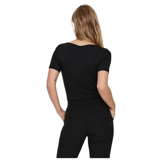 Back view of Vero Moda Black Viscose T-Shirt, showcasing elegant and minimalist design, perfect for casual or sophisticated outfits.